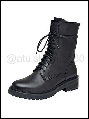 Women's Mid Calf Leather Lace Up Motorcycle Combat Boots
